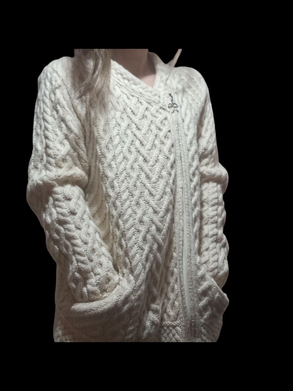 Aran Crafts Ireland Merino Wool Side Zip Cable Knit Jacket - Fits S/M